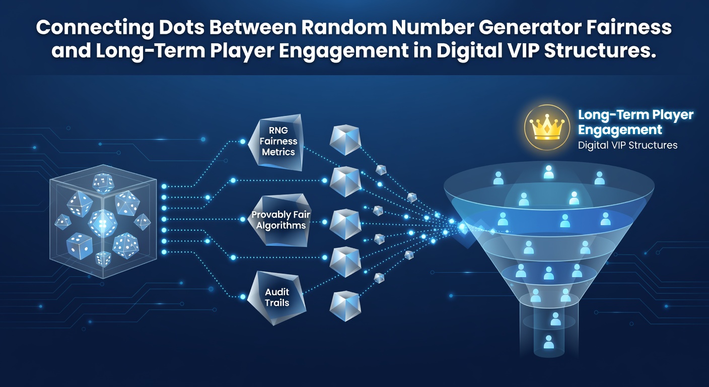 Digital interface displaying random number generator certification badges alongside VIP loyalty dashboard metrics