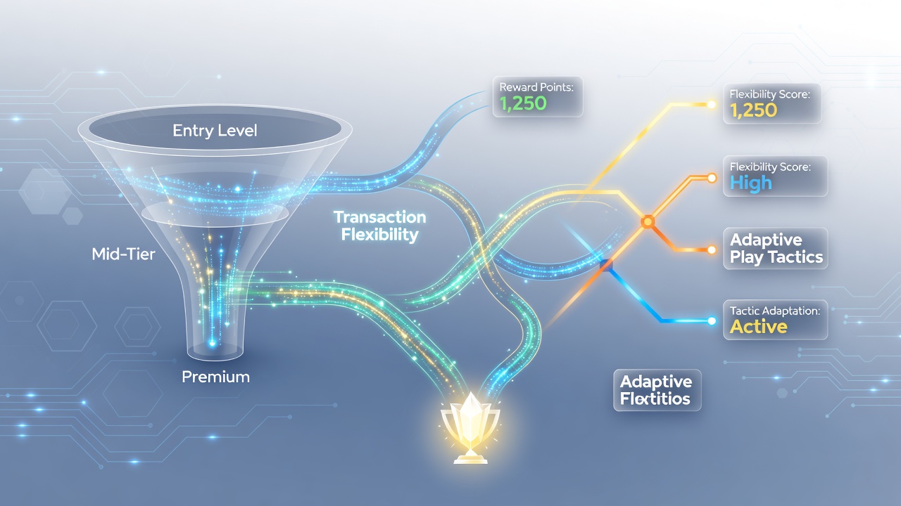 Mobile app interface displaying tiered reward levels with flexible transaction options and adaptive gameplay elements