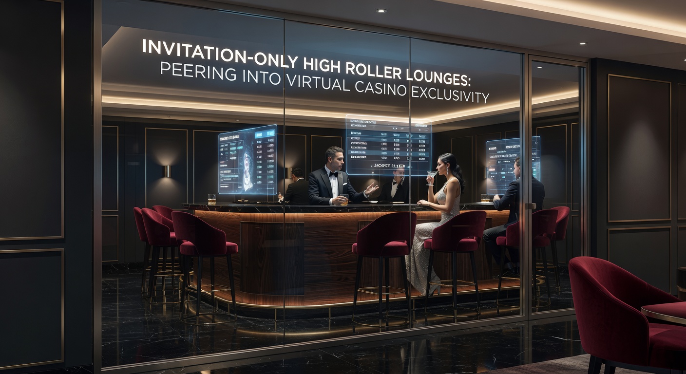 Sleek virtual high roller lounge with plush seating, crystal chandeliers, and glowing high-stakes gaming tables under dim ambient lighting