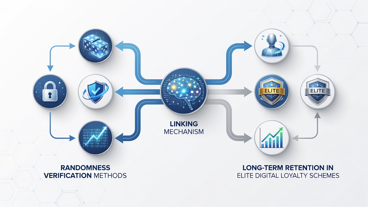 Analytics dashboard displaying retention trends alongside randomness certification badges in a VIP loyalty interface