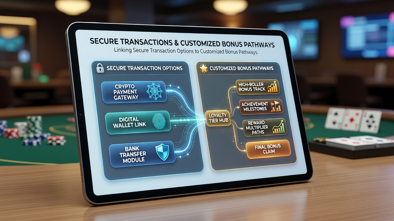 Secure transaction flow diagram illustrating connections between mobile deposits and personalized bonus structures in table games