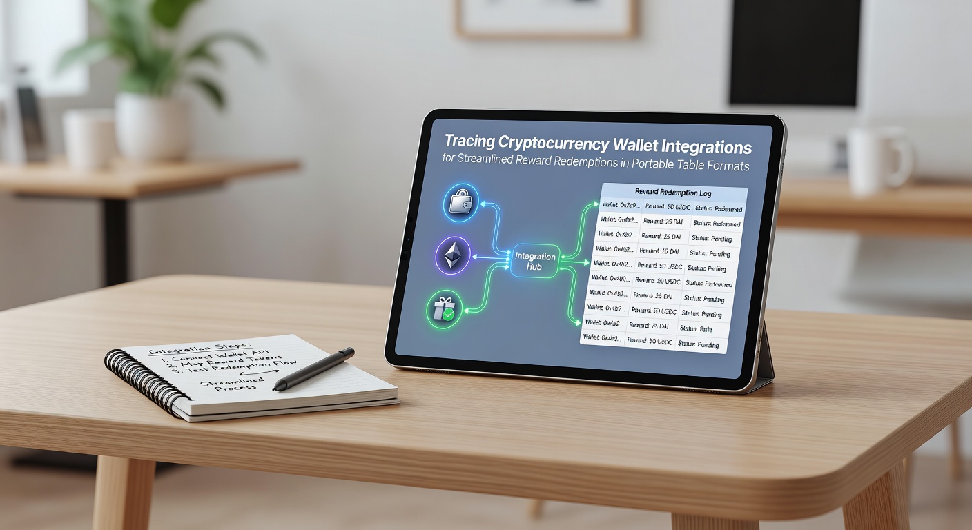 Cryptocurrency wallet interface displaying integrated reward redemption options alongside portable data tables